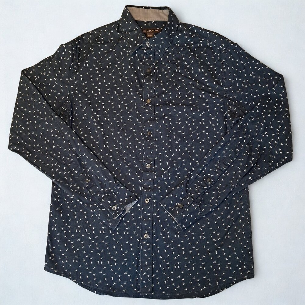 Michael Kors Navy Blue Long Sleeve Slim Fit Button Down Shirt Mens Medium